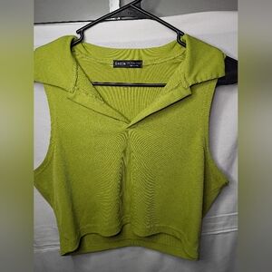 SHEIN Lime Ribbed Collared Crop Top